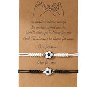 HEVIBK Bracelet de football réglable à breloques en corde tressée pour enfants, garçons et filles (Argent-noir et blanc)