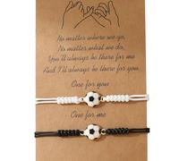 HEVIBK Bracelet de football réglable à breloques en corde tressée pour enfants, garçons et filles (Or-Noir & Blanc)