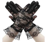 HEVIBK Gants pour femme, gants en dentelle, gants blancs, gants blancs, gants pour femme, gants en dentelle blanche, gants de protection UV (Noir)