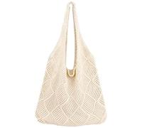 HEVIBK Sac de plage pour femme - Sac à bandoulière en maille pour l'été, le shopping et la vie quotidienne (Beige)