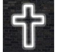 HEVMEVENI Croix de Jésus Enseigne, décoration de la Maison Flex Silicone LED Neon Signe Cross of Saint Wall Art Decor Cade Religieux Cadeau,Blanc,30cm