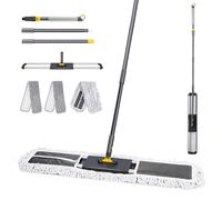 HEVOL Balai Serpillère, 80cm Grande Balai Plat avec Manche Téléscopique, Coton Serpillere Professionnel avec 2 Microfibre Tampons, pour Nettoyage de Bureau, Garage, Entrepôt