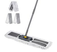 HEVOL Balai Serpillère Nettoyant et Dépoussiérant, 90cm Grande Balai Plat avec Manche Téléscopique, Coton Serpillere , pour Nettoyage de Bureau, Garage-2 Microfibre Tampons