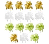 Hevysuo 15 Pièces Nœuds à Tirer en Ruban 15cm,Nœuds Rubans pour Cadeaux,Noeuds d'emballage Cadeau,Grand Nœud Ruban pour Fêtes,Voiture,Emballage Cadeau(Vert/Or/Blanc)