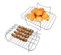 Hevysuo 2 Pcs Grill Air Fryer Ninja Avec 4 Brochettes,Accessoires Air Fryer en Acier Inoxydable 304,Support pour friteuse Compatible Avec La Plupart Des Friteuses à Air AF300EU AF400EU