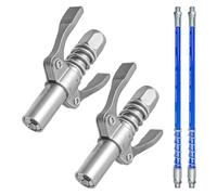 Hevysuo 2 Pièces Pistolet à Graisse à Double Poignée,Métalliques G Coupleur Embout Pompe à Graisse,Embout pour Pistolet à Graisse avec Tuyau de 30 cm pour Tous Pistolets Graisseurs,Argent