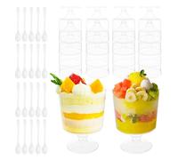 Hevysuo 20 Pièces 150ML Ronds Transparent Bols à Dessert en Plastique avec 20 Pièces Cuillères,Réutilisable Coupes à Dessert,Coupes à Dessert,pour Mousse,Pudding,Crème Glacée