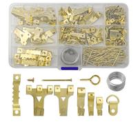 Hevysuo 220 Pièces Crochet pour Cadre Photo Kit avec Boîte,Crochets d'Image Mural Kit avec Vis,Clous,Anneau en D et œil pour Fixation Photos Miroir Decoration,Or