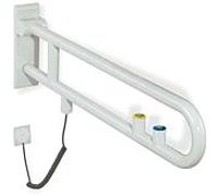 Hewi 801 Bras de support en E 801.50.70055 700 mm, bleu aqua, bouton affleurant / fonction, anneau jaune