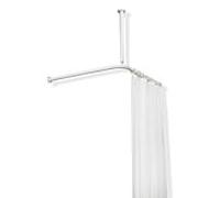 Hewi 801 tringle à rideaux 801.34.106297 1000 x 1000 mm, 20 anneaux de rideau, gris clair, avec suspension au plafond et rideau de douche