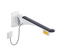 Hewi 802 Rail d'appui rabattable LifeSystem 802.50.46960GU 700, blanc brillant/anthracite mat, bouton radio, gauche