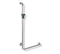 Hewi 805 poignée coudée 805.33.220L92 longueur 1250 mm, support de douche anthracite, version gauche, acier inoxydable brossé