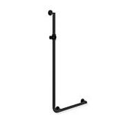 Hewi Poignée d'angle système 900 avec support de douche 900.33.20160CV 1250 x 600 mm, revêtement par poudre noir mat profond, version droite