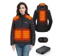 HEWINZE Veste chauffante pour Femme avec Capuche, Doudoune Chaude pour Femme avec Batterie 7,4 V, Veste d'hiver à Double Commande pour randonnée en Plein air Chasse Moto Camping