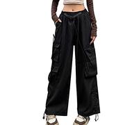 Hewlshawn Pantalon Cargo Baggy Taille Haute Gothique Y2k Straight Streetwear Taille ¨¦Lastique avec Cordon de Serrage r¨¦glable Pieds Nouer