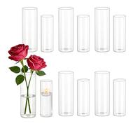 Hewory 12 Vase Cylindrique en Verre Vase Fleur pour Centre de Table | 15x 5.5 / 18 X 6.5cm Vase Transparent, Clair Photophore Verre, Bougeoir Transparent pour Decoration Mariage Anniversaire