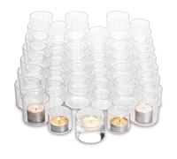 Hewory Lot de 48 photophores en verre / Porte-bougies votives en verre, ensemble de photophores en verre pour bougies chauffe-plat, chandelles flottantes et bougies votives, transparent, idéal pour la