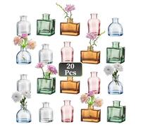 Hewory Mini Vase Decoratif Design: 20pièces Vase Verre Coloré Petit Vase Soliflore Verre, Clair Petit Vase en Verre Vase Fleur Fiole en Verre, Mini Vase Deco Table pour Decoration Mariage Maison