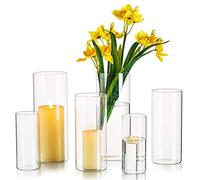 Hewory Vases Cylindriques en Verre, 6 Pièces Vase Transparent pour Table | 10x5.5/15x6.5/20x8.5cm Photophore Verre, Clair Vase Fleur, Bougeoir pour Decoration Mariage, Centre de Table, Anniversaire