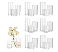 Hewory Vases Cylindriques en Verre Lot de 24, Grand Vase en Verre Transparent pour Fleurs, Support de Bougie pour Bougie Pilier Flottante, Vase à Fleurs pour Centre de Table pour Mariage, 14/19/24cm