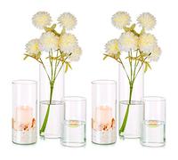 Hewory Vases Cylindriques en Verre Lot de 6, Grand Vase en Verre Transparent pour Fleurs, Support de Bougie pour Bougie Pilier Flottante, Vase à Fleurs pour Centre de Table pour Mariage, 14/19/24cm