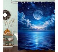 Hewuiwea Rideau de Douche Anti Moisissure et Imperméable, Polyester Shower Curtain Bleu Marine Lavable avec Ourlet Inférieur Lesté, Rideaux Douche Océan avec Œillets et 12 Crochets, 200x240 cm J8-226