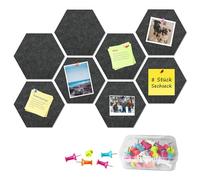 Hexagon Felt Pin Board, 8 Pièces Panneau de Liège en Feutre Hexagonal, Tableau Liege Auto Adhésif, Tableau Hexagonal, avec 50 Punaises, pour Bureau, École, Maison, Décoration Murale(Gris Foncé)