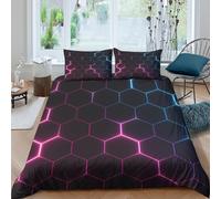 Hexagon grid Ensemble De Literie Microfibre Hypoallergique 3 Pièces 3D Effet Douce Neon futuristic design Linge de Lit avec Fermeture Éclair Résistante for Chambre de garçons Super king（260x220cm）