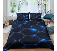 Hexagon grid Housse de Couette Microfibre résistante 3 pièces 3D Effet Confortable Digital tech motif Ensemble De Literie avec Fermeture Éclair Douce for Hommes Enfants Super king（260x220cm）