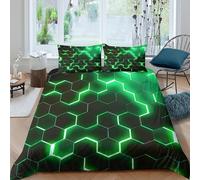 Hexagon lights Ensemble De Literie Microfibre 3 Pièces 3D Imprimée Confortable Neon futuristic design_ Parure de Lit avec Fermeture Éclair Ultra Douce for Chambre à Coucher Single（135x200cm）
