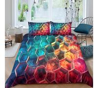 Hexagon Motif Ensemble De Literie Microfibre Hypoallergique 3 Pièces 3D Imprimée Léger Abstrait Digital Art Parure de Lit avec 2 x Taies d'oreiller Super Douce for Chambre Adulte Double（200x200cm）
