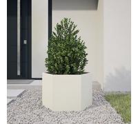 Hexagon White Steel Raised Garden Bed Planter Box, 69x60x45 cm, Large Elevated Outdoor Flower Pot for Vegetables Herbs, No Bottom for Drainage & Root Growth, Durable Metal Container for Patio