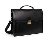 Hexagona - Cartable - Compatible Format A4 et téléphone Portable - pour Homme - Collection République - Noir - en Cuir