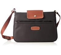 Hexagona Femme Garni Croûte de Cuir Vachette Paris Sac port travers pour Femme Collection DIVERSITE Noir Marron en Nylon P, Noir/Marron, Taille unique EU