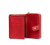 Hexagona - Portefeuille 2 Volets Stop RFID - Compatible Cartes de crédit, CNI et permis de Conduire - pour Femme - Collection Bahia - Rouge/Multicolore - en Cuir