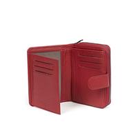 Hexagona - Portefeuille 2 Volets Stop RFID - Compatible Cartes de crédit, CNI et permis de Conduire - pour Femme - Collection Sauvage - Carmin - en Cuir
