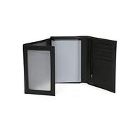 Hexagona - Portefeuille européen 3 Volets - Compatible Cartes de crédit, CNI, permis de Conduire, Passeport et Carte Grise - pour Homme - Collection Soft - Noir - en Cuir