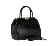 Hexagona - Sac porté main 2 poignées - Compatible téléphone portable - Pour Femme - Collection République - Noir - En cuir de vachette végétal collet