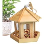 Hexagonal Bird Feeder - Wooden Garden Ornament For Wild Birds | Decorative Feeding Station With Wildlife Attraction | 20 cm Design For Backyard Patio Lawn, Window Balcony Deck Mount, Charming Outdoor