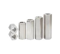 Hexagonal Long écrou 1/2/5 pièces 304 acier inoxydable hexagone extension longue tige écrou de couplage connecteur Joint tubulaire(2pcs M6xS10,8mm)