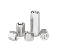Hexagonal Long écrou 2/5 pièces M3 M4 M5 M6 M8M10 à M16 DIN6334 304 acier inoxydable hexagone extension longue tige écrou de couplage connecteur Joint tubulaire(5pcs M3xS6,15mm)