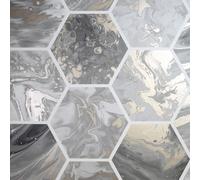 Hexagonale Liquide Marbre Tourbillon Papier Peint Geo Nid Métallique - Gris/Rose