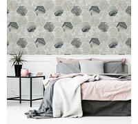 Hexagonale Marbre Tourbillon Patchwork Métallique - Gris Foncé 908502 - Arthouse
