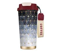 Hexagones bleus et diamants,Tasse à café isotherme en acier inoxydable 316 avec cordon, 500 ml, idéale pour les voyages en voiture