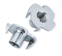 HEXATON Écrous à griffes M8 x 15 mm, 10 pièces, 4 griffes, acier zingué | Écrous en T à 4 griffes avec filetage métrique, acier zingué blanc, pour bois, panneaux, meubles et assemblages solides