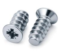 HEXATON Vis Euro 6,3 x 16 mm, 100 pièces, tête fraisée, PZ2 | Filetage large, acier zingué blanc, pour ferrures de meubles, charnières, coulisses et montage dans panneaux prépercés