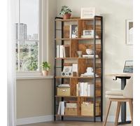 HEXCELEN Bibliothèque avec 6 Niveaux, Bibliotheque Industrielle, Étagère de Rangement, Étagère Ouverte, pour Bureau, Salon Industriel Brun Rustique et Noir 30 x 80 x 186 cm