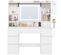 HEXCELEN Coiffeuse avec Miroir et multiprise, 40 × 108 × 148,6 cm, Blanc