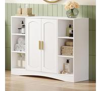 HEXCELEN Meuble de Salle de Bain, Meuble de Rangement, Placard Rangement avec 2 Portes, Armoire de Salle de Bain, Étagères Réglables, Compartiment Ouvert, Armoire Basse, Salon, Blanc, 30 × 100 × 75 cm