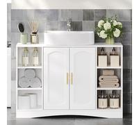 HEXCELEN Meuble sous Lavabo, Meuble de Rangement pour Salle de Bain, 2 Portes et Compartiments Ouverts, Étagères Réglables, pour Les Lavabos sans Piédestal Blanc 30 × 90 × 61,2 cm